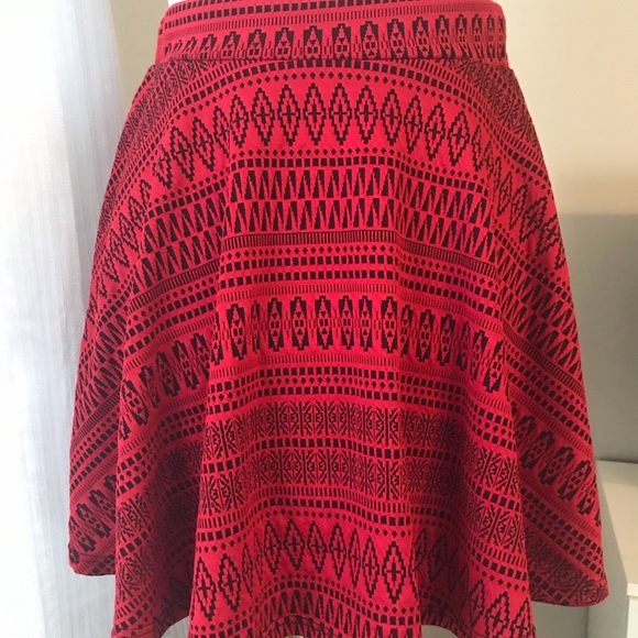 Red Patterned Skater Skirt - Picture 2 of 6